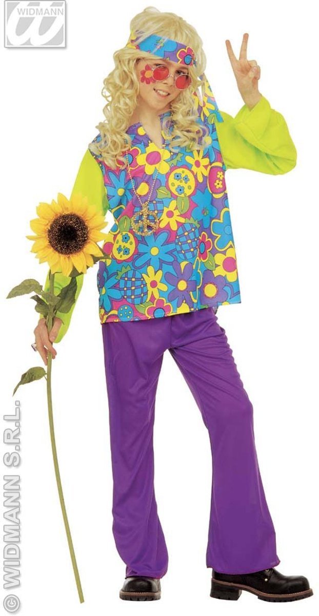 Hippie Kostuum | Hippie Jongen Power Of Flower Kostuum | Maat 128 | Carnaval kostuum | Verkleedkleding